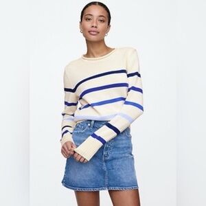 Gap Blue Nautical Stripe Roll Neck 100% Cotton Boxy Pullover Sweater NWT L